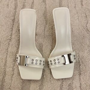 Forever 21 White Heeled Sandals with Silver Accents